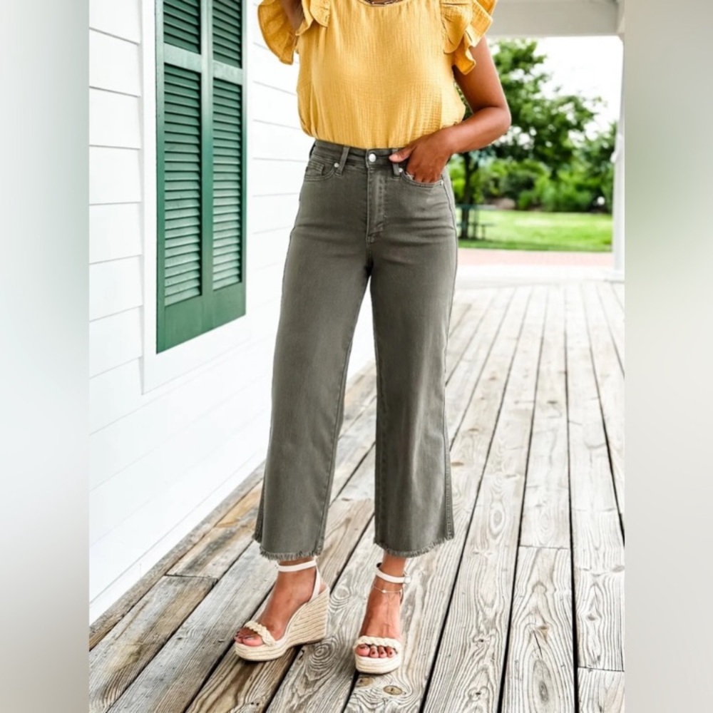 Judy Blue Olive High-Rise Wide Leg Jeans